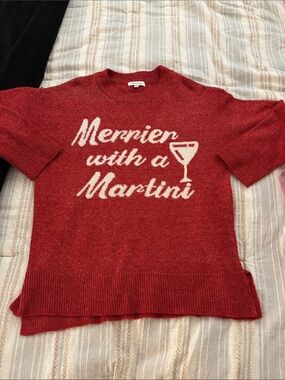 Francesca's Collections Red Crewneck Sweater with White Lettering